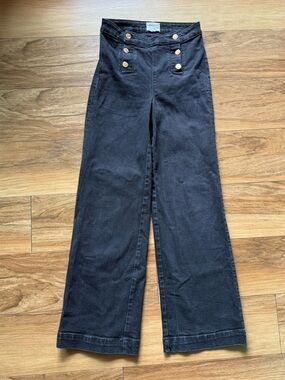 Maison 123 Paris Sailor Wide Leg Jeans 36 US 4 Black Gold Button High Rise